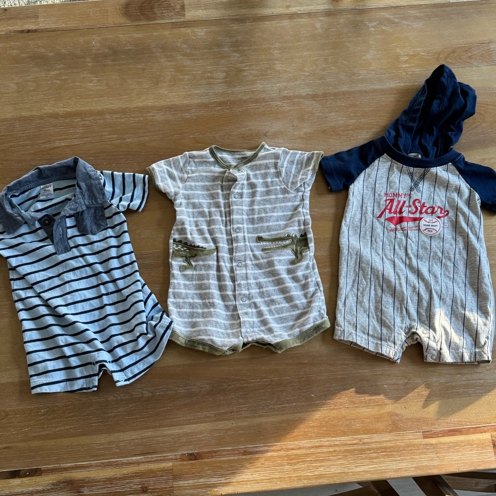 Baby Boy - Size 9 Months: x3 Carter’s Rompers